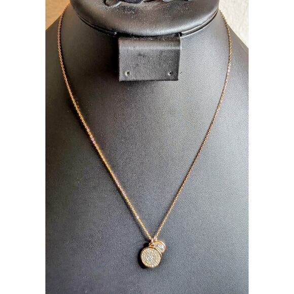 Michael Kors Rose Gold Tone Pave Disc Crystal Pendant 16"-18" Necklace - Picture 5 of 5